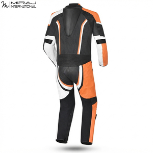 Trajes de Motociclismo de Cuero Genuino, Duraderos y Ligeros, en Negro, Naranja y Blanco, para Carreras de Alta Velocidad - Product Image 2