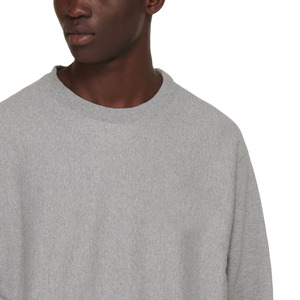 Sweat-shirt à col rond surdimensionné pour homme, gris uni, en coton tricoté, avec poche, style décontracté, pour l'automne - Product Image 3