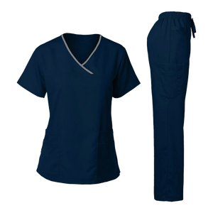 Unisex Healthcare <b>Scrub</b> Tops Moisture-Wicking Stretch 100% Cotton Shirts with V-Neck Collar Ribbed Side Panels Woven Fabric - Product Image 2