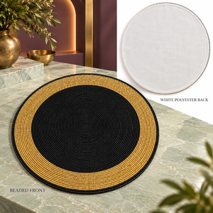 Black <b>Gold</b> Glass Beaded Round <b>Placemat</b> Handmade Heat Resistant Table Mat - Product Image 3