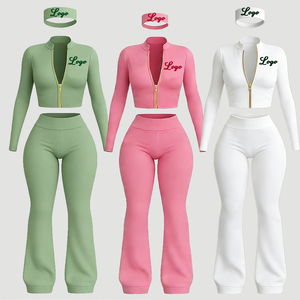 3 Piece Lounge Set Women Summer Clothes Short Sleeve Zip up <b>Jacket</b> with Headband Shorts Custom <b>Workout</b> Sets for Women - Product Image 4