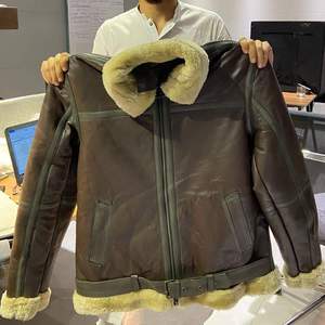 <b>Men's</b> Brown Genuine Leather <b>Shearling</b> Bomber <b>Jacket</b> Winter Fur Lined Aviator Style Flight <b>Jacket</b> OEM Manufacturer - Product Image 1