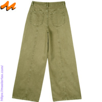 Jean en denim pour femme, coupe large, taille mi-haute, écologique, délavé, plissé, boutonné, à rivets, pour l'été, les fêtes, décontracté, ample, respirant, 100% coton