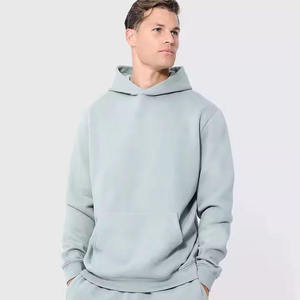 Survêtement à capuche gris clair pour homme, manches longues, couleur unie, décontracté, respirant, en coton mi-lourd, coupe ample - Product Image 4