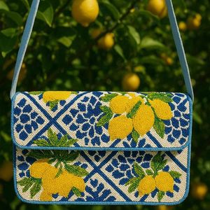<b>Pink</b> Citrus Embroidered Mini <b>Bag</b> With Flap Closure Summer Fashion Hand-Carry Purse - Product Image 3