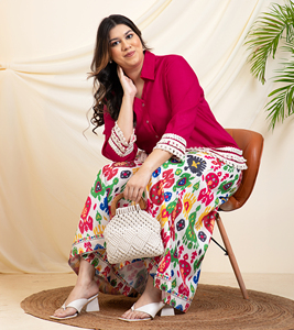 DEEBACO Conjunto de Camisa Casual Estampada de Rayón hasta el Tobillo y Pantalones Palazzo para Mujer, Transpirable, Estilo Vestido Largo Occidental - Product Image 2