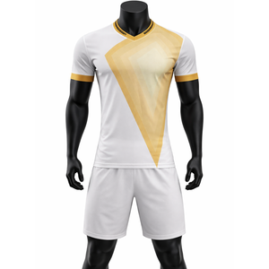 Conjunto de Uniforme de Fútbol Personalizado en Oro Blanco para Hombre, Camiseta y Pantalones Cortos de Fútbol Transpirables de Secado Rápido, OEM ODM - Product Image 1