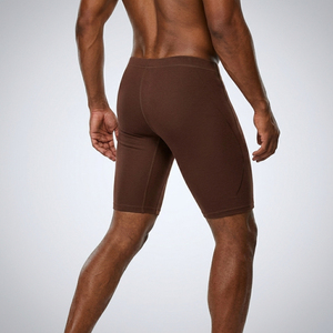 Shorts de compression marron pour hommes, taille mi-haute, ajustement élastique, respirants, en coton tricoté et élasthanne, décontractés, pour l'entraînement sportif - Product Image 4
