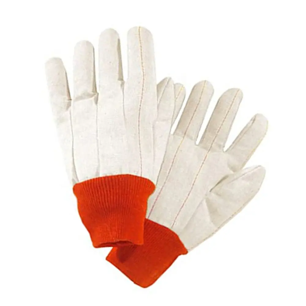 100% Katoenen Canvas Dubbele Palm Hot Mill Handschoenen/Bouwwerkhandschoenen Rechte Duim En Rood Koord Gebreide Polsstijl