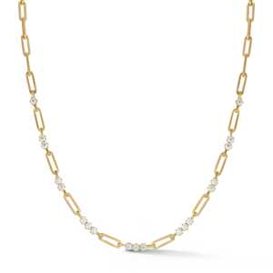 14k 18K <b>Solid</b> Gold Diamond Paperclip Chain <b>Necklace</b> Round Brilliant Cluster Station Link Geometric Layering Choker Luxury Fine - Product Image 1