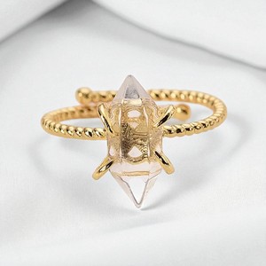 Wholesale Clear <b>Quartz</b> Crystal <b>Ring</b> Gold Plated Brass Open <b>Ring</b> Minimalist Handmade Fashion Jewelry OEM Design - Product Image 1