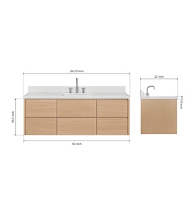Venta al por Mayor de Mueble de Baño Xerxes de 60 Pulgadas con Lavabo Individual, Solo Mueble, 4 Opciones de Acabado, Fabricante OEM de Vietnam - Product Image 2