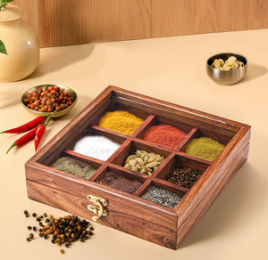 Wood Spice <b>Box</b> With 5 Compartments Wood <b>Herb</b> Storage Organizer <b>Box</b> For Spoon & Lid Kitchen Spice Organizer <b>Box</b> - Product Image 5