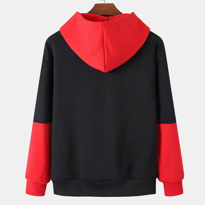 Sudadera con capucha para hombre en negro y rojo con bloques de color, corte regular, informal, tejida, para otoño. - Product Image 2