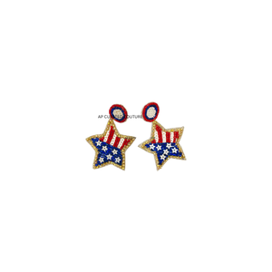 Boucles d'oreilles pendantes/clous pour femmes, style vintage patriotique du 4 juillet, faites à la main avec strass et perles de verre - Déclaration pour la Fête de l'Indépendance - Product Image 3