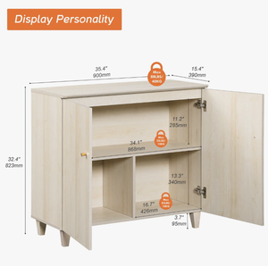 Moderno Mueble Auxiliar de Madera de 2 Puertas con Tiradores Dorados, Armario de Almacenamiento Independiente, Aparador Minimalista para Cocina y Sala de Estar - Product Image 2