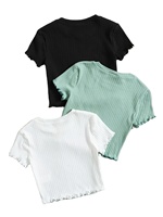 3 pièces de t-shirts à manches courtes pour filles, col rond, en coton biologique, écologiques, personnalisables, hauts en tricot côtelé décontractés, 100% coton, couleur unie