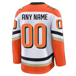 Maillot de hockey sur glace personnalisé pour homme, blanc, orange, noir, sublimation frontale, col en V, respirant, manches longues, taille adulte - Product Image 2