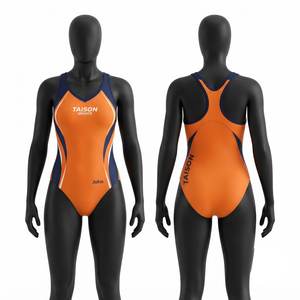 Traje de Baño para Mujer, Uniforme, 220 GSM, Poliéster y Elastano, Naranja, Azul Marino, Blanco, Panel Lateral, Logotipo Personalizado por Sublimación - Product Image 1
