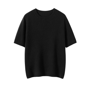 Camiseta de Cuello Redondo Personalizada 100% Cachemira para Mujer, OEM, Color Sólido Informal, Manga Corta, Suéter de Punto para Dama, Mayorista de Fábrica de Mongolia - Product Image 2