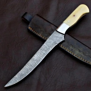 A&M Enterprises Handmade Damascus Steel Fillet <b>Knife</b> with <b>Bone</b> <b>Handle</b> and Leather Sheath Professional Survival Tracker <b>Knives</b> - Product Image 6