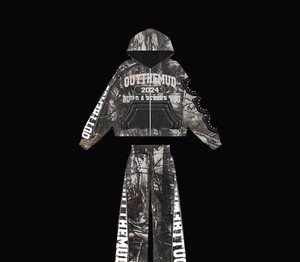 Custom Cotton French Terry Applique Embroidery Dtg Sublimation Print Real Tree Camo <b>Hoodies</b> and Sweatpants Tracksuit for Men - Product Image 6