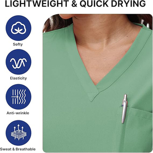 Women's Green Hospital <b>Scrub</b> <b>Set</b> with Pockets Cotton Woven Fabric Pants and Top - Product Image 5