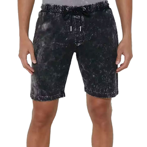 Shorts en toile délavée pour hommes, taille haute élastique, coupe confortable, décontracté, été, athlétique, loungewear, streetwear - Product Image 1