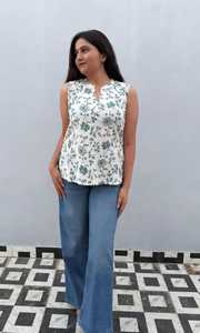 Blusa Elegante para Mujer, Estampado Floral, Sin Mangas, Casual, Corta, Holgada, de Viscosa y Rayón, para Uso Diario - Product Image 1