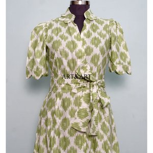 Vestido Midi de Algodón Ecológico con Estampado Floral para Mujer, Cuello en V, Manga Corta, Decoración con Botones, Silueta en A, Lavable - Product Image 4