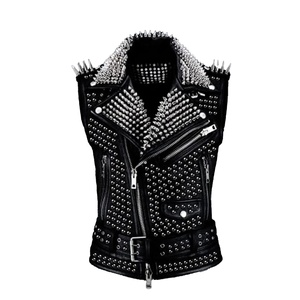 Gilets classiques unisexes en cuir véritable 100% cuir de vachette, veste sans manches pour club moto, coupe ajustée, décontractée, imperméable, printemps - Product Image 1