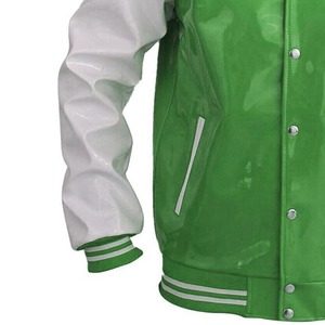 Chaqueta Varsity Unisex de Cuero PVC, Estilo Urbano Moderno, Cuello Alto de Alta Calidad, Logotipo Frontal, Ropa Urbana Hip Hop - Product Image 4