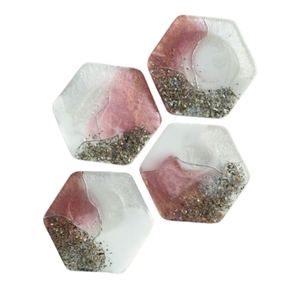 Marble Look <b>Epoxy</b> <b>Resin</b> Coaster Set With Gold Inlay Heat Resistant Square <b>Table</b> Protection For Modern Home Decor & Premium Gifts - Product Image 3
