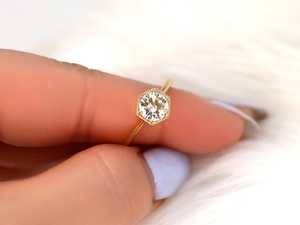 Moissanite 2CT Round Cut Diamond Hexagon Vintage Ring Original 925 Silver With Gold Plated <b>For</b> Unisex Authentic Charms <b>Gift</b> <b>Her</b> - Product Image 3
