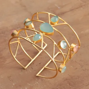 Seaila Women's <b>Art</b> <b>Deco</b>-Inspired Modern Gold Plated Adjustable Handmade Cuff <b>Bracelet</b> Bulk Fashion Jewelry - Product Image 4