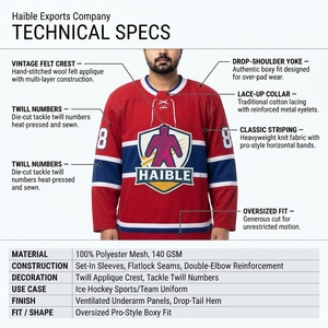 Authentic Custom Ice Hockey Jersey-100% <b>Wool</b> Felt Original Six Heritage Boxy Fit Lace-Up V-Neck Sublimated Men's Uniform - Product Image 5