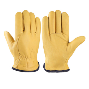 Gants de travail en cuir, texture lisse, antidérapants, avec poignet élastique, gants de sécurité polyvalents - Product Image 1