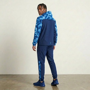 Men's <b>Navy</b> Blue Hooded Streetwear Tracksuit Set 2025-Solid Drawstring Athletic Jogger Pants 2 Piece Sportswear - Product Image 4