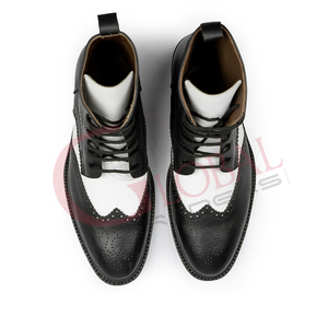 Botas de cuero con cordones y punta de ala para hombre, suela duradera, estilo clásico, informal, formal y a la moda. - Product Image 5