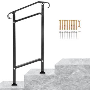 Corrimano Regolabile in Ferro Battuto per 1-2 Gradini, Nero, Stile Transizionale, per Portico Anteriore, Dispositivo di Assistenza per Esterni - Product Image 1