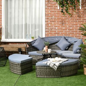 Set di Mobili da Giardino in Rattan Convertibile 4 Pezzi con Tettoia Regolabile, Divano Sezionale e 2 Sedie, Tavolo per Lettino/Sdraio e Riparo dal Sole - Product Image 2