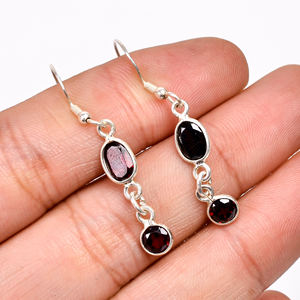 Gigli Rigli Gems ER0248 925 Sterling Silver Natural Garnet <b>Drop</b> <b>Earrings</b> Ethnic Style for Weddings Anniversaries Any Party Great - Product Image 1