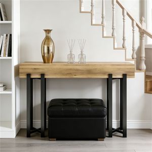 Tavolo Consolle in Stile Industriale e Moderno, Tavolo da Divano in Legno, Tavolo da Ingresso, Tavolo da Foyer, Tavolo da Pranzo - Product Image 4