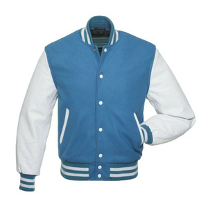 <b>Men's</b> Blue <b>White</b> Varsity <b>Jacket</b> Preppy Style Regular Fit Turn-down Collar Button Closure wool Shell Autumn Wear - Product Image 3