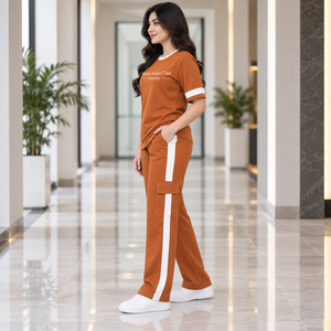 Khawaja Rafique Ullah Enterprises Women's 2 Piece Casual Set Short Sleeve O-Neck Knitted Cotton Loose Fit Solid Color Full - Product Image 4