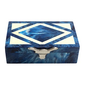 Caja de Joyería Rectangular de Madera con Acabado Lacado, Exterior Azul e Interior de Madera, Organizador de Almacenamiento para Dormitorio, Uso Decorativo - Product Image 2