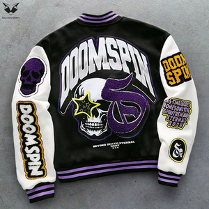 Chaquetas universitarias de béisbol para hombre, estilo urbano juvenil, color negro y morado, material suave al tacto, ecológico, para uso en exteriores. - Product Image 2