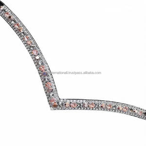 Meilleure vente de bande de front de cheval en cuir noir en forme de vague profonde dans toutes les tailles et couleurs personnalisées avec 3 rangées de cristaux décoratifs bling - Product Image 2