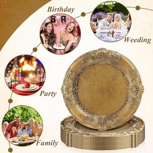Assiette de présentation dorée gaufrée, vaisselle ronde haut de gamme pour la décoration d'événements de mariage de luxe - Product Image 4
