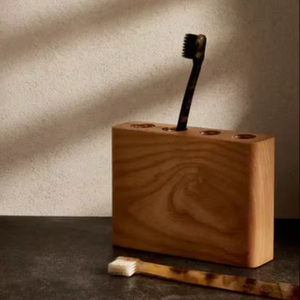 Soporte multifuncional de madera para cepillos de dientes, pasta dental, maquinillas de afeitar y almacenamiento de brochas de maquillaje. - Product Image 1